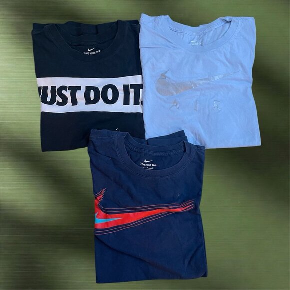 Lot Of 3 Nike Air Men’s Medium Shirts Blue Black Just Do It Orange Silver Swoosh - Picture 1 of 7